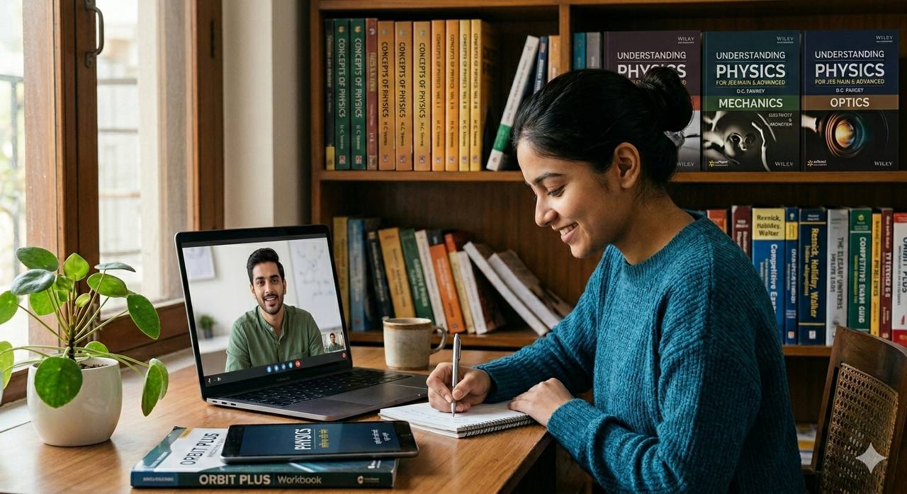 Student attending online Physics session at Orbit Plus